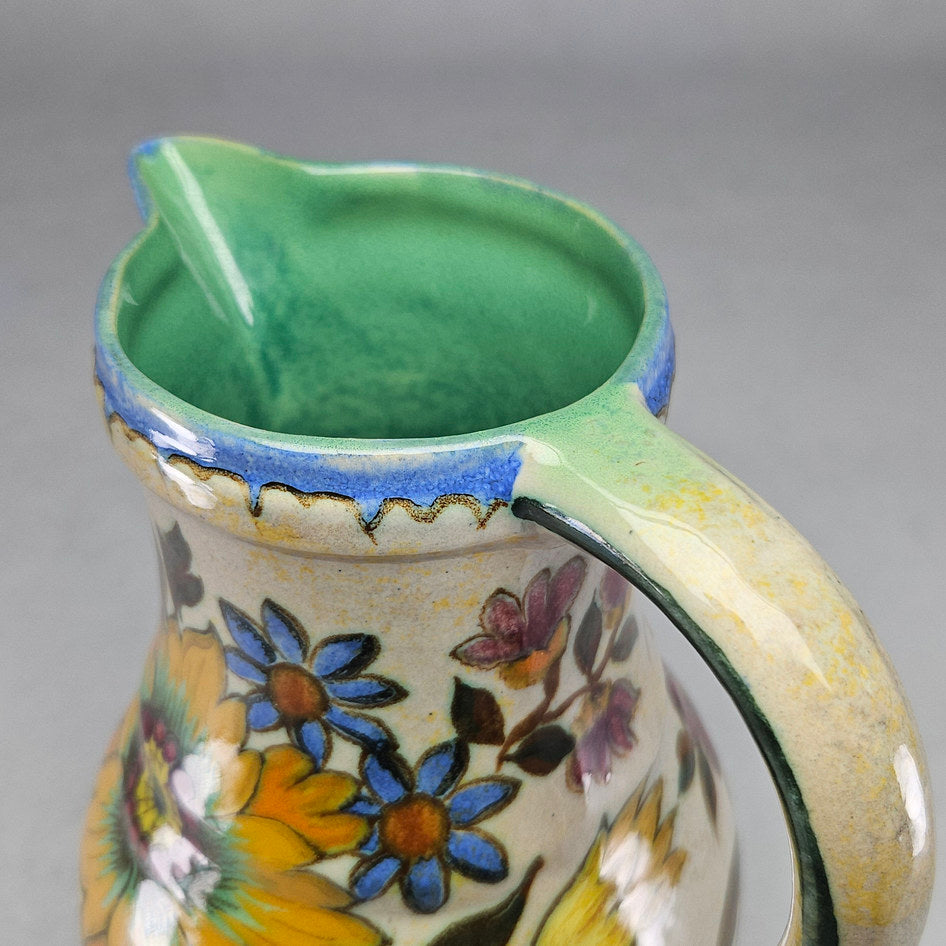 Gouda Holland MIA Hand-Painted Floral Ceramic Jug