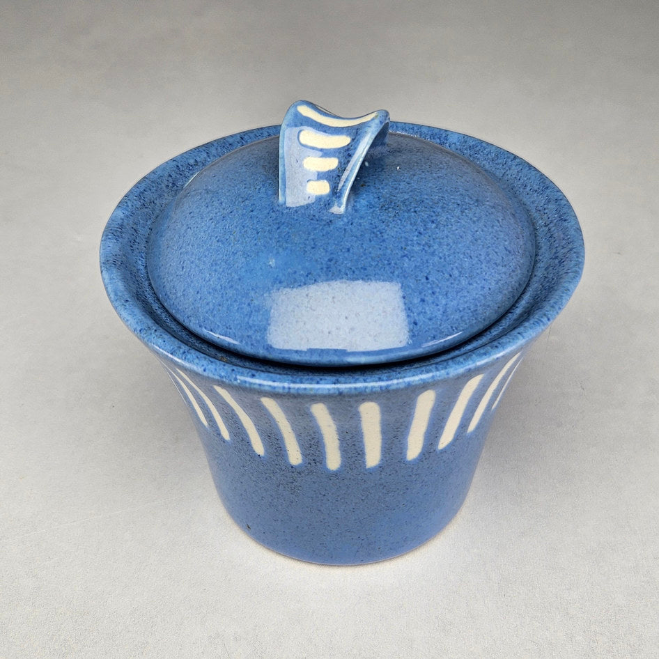 Hamburger Potteries 291 Blue Lidded Condiment Pot, view 2