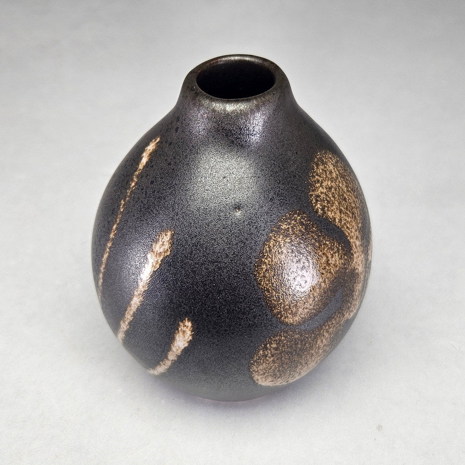 Hamburger's Pottery Dark Brown Floral Bud Vase
