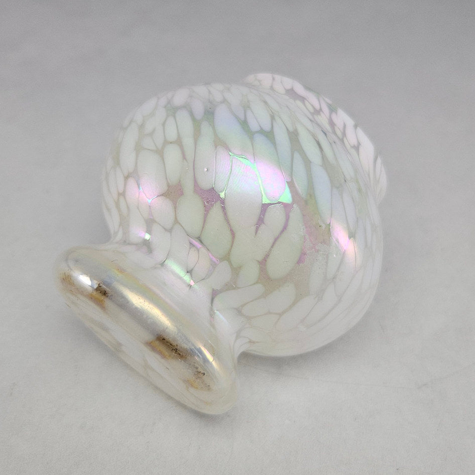 Hand-Blown Iridescent Confetti Glass Rose Bowl with Metal Flower Frog