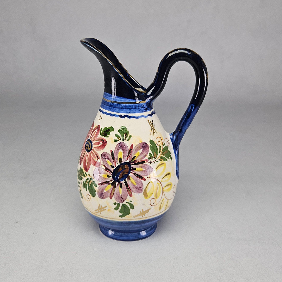 Hand-Painted Gouda Ware Made in Holland Floral Ceramic Jug