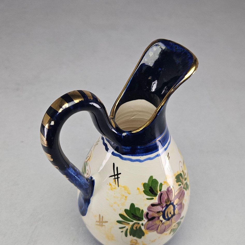 Hand-Painted Gouda Ware Made in Holland Floral Ceramic Jug