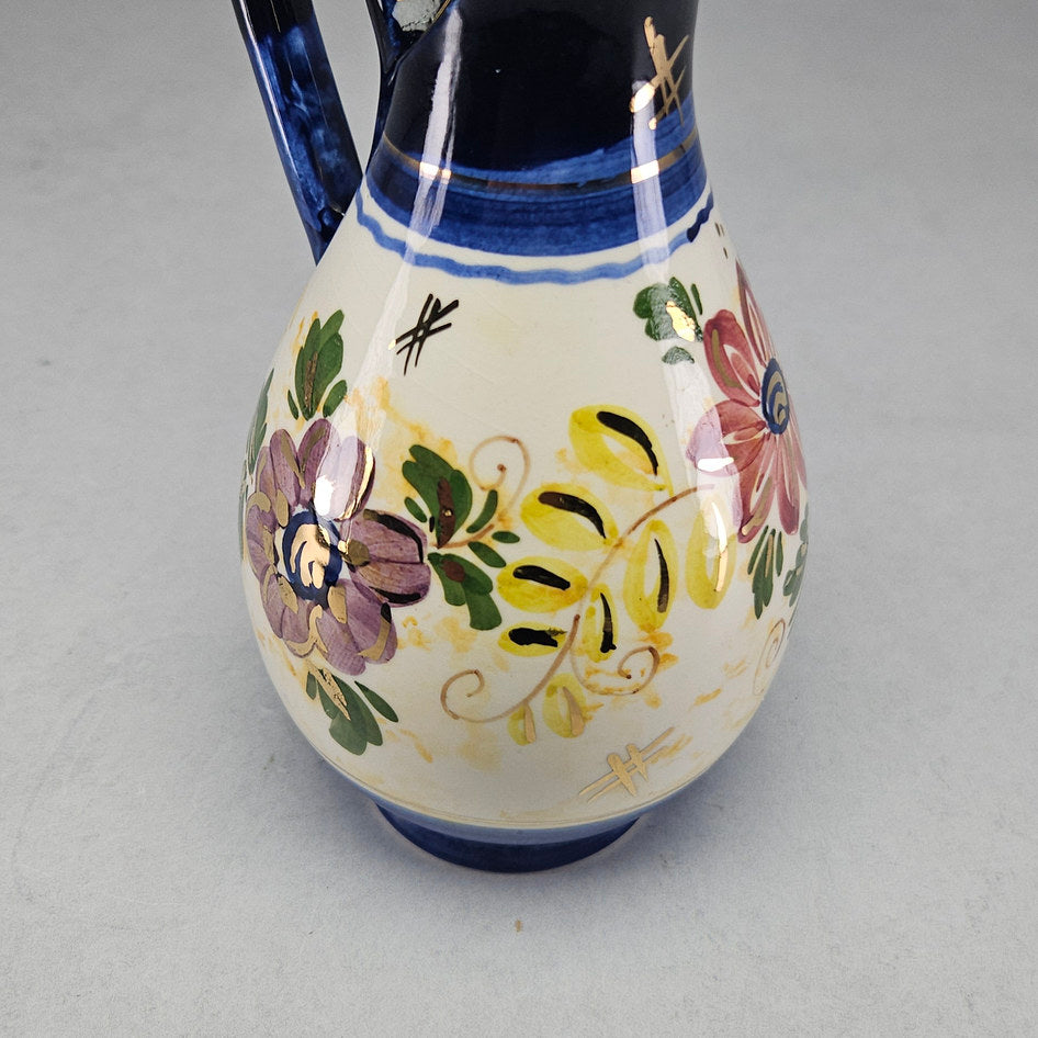 Hand-Painted Gouda Ware Made in Holland Floral Ceramic Jug