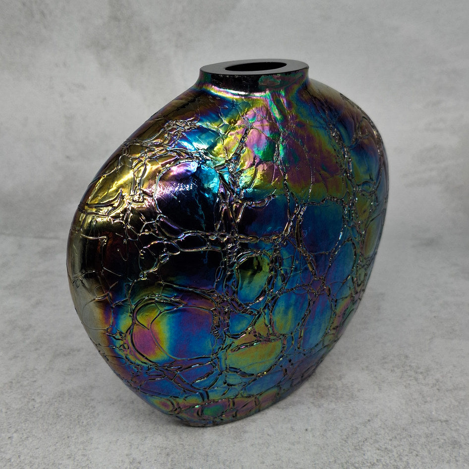 Heavy Iridescent Crackle Glass Heart-Shaped Vase