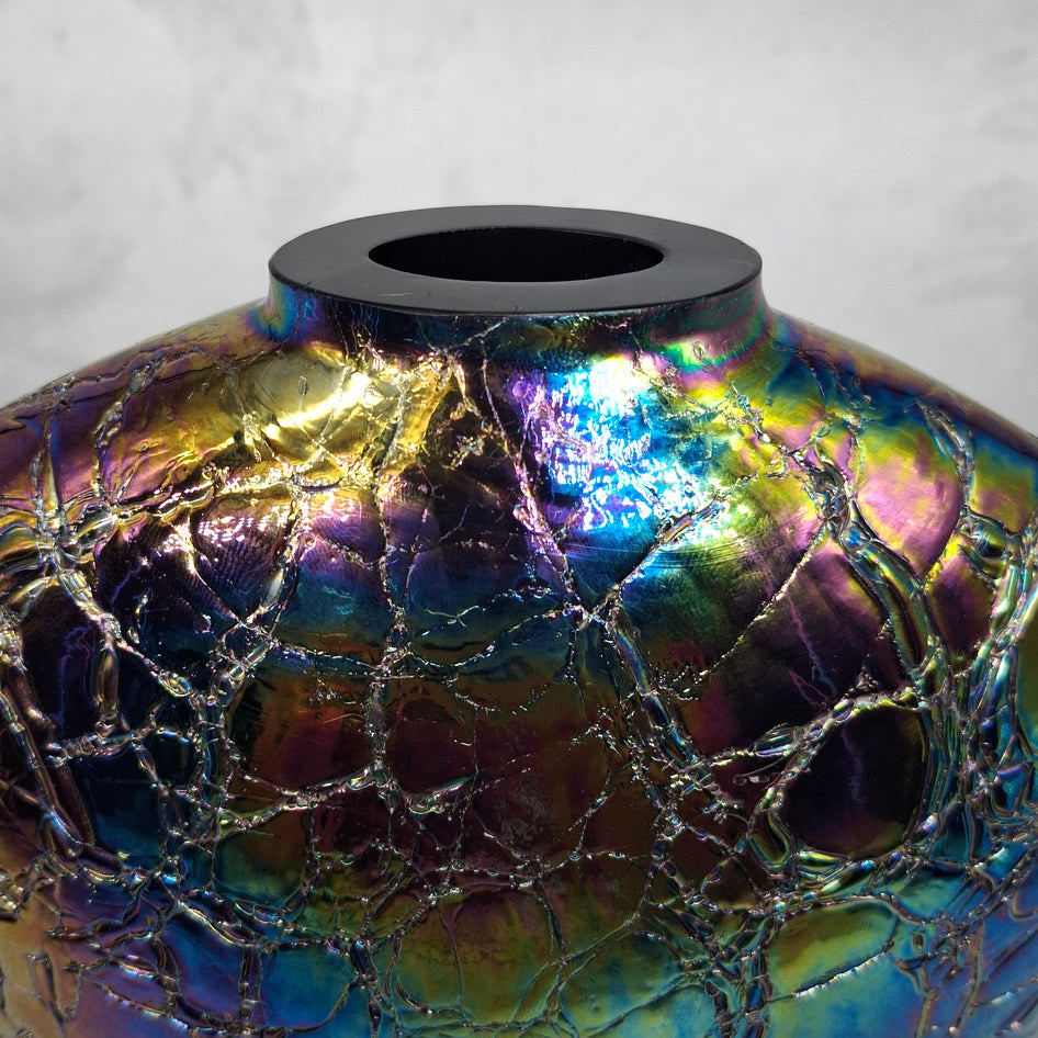 Heavy Iridescent Crackle Glass Heart-Shaped Vase
