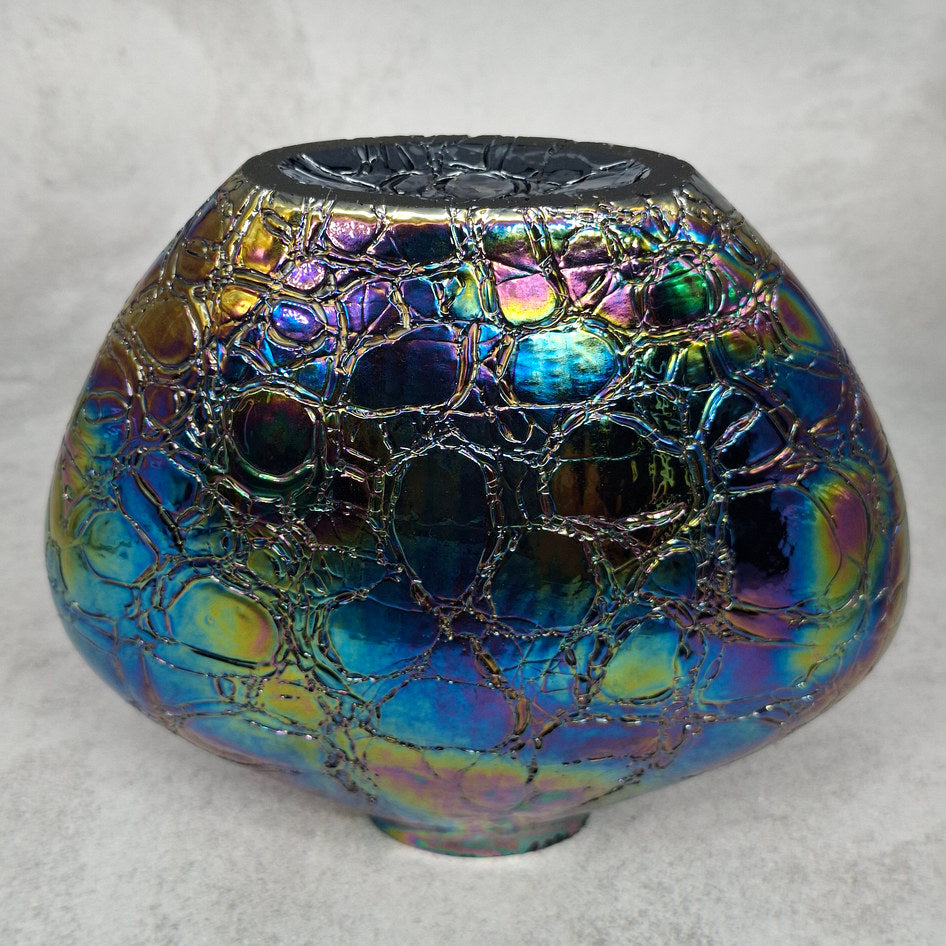 Heavy Iridescent Crackle Glass Heart-Shaped Vase
