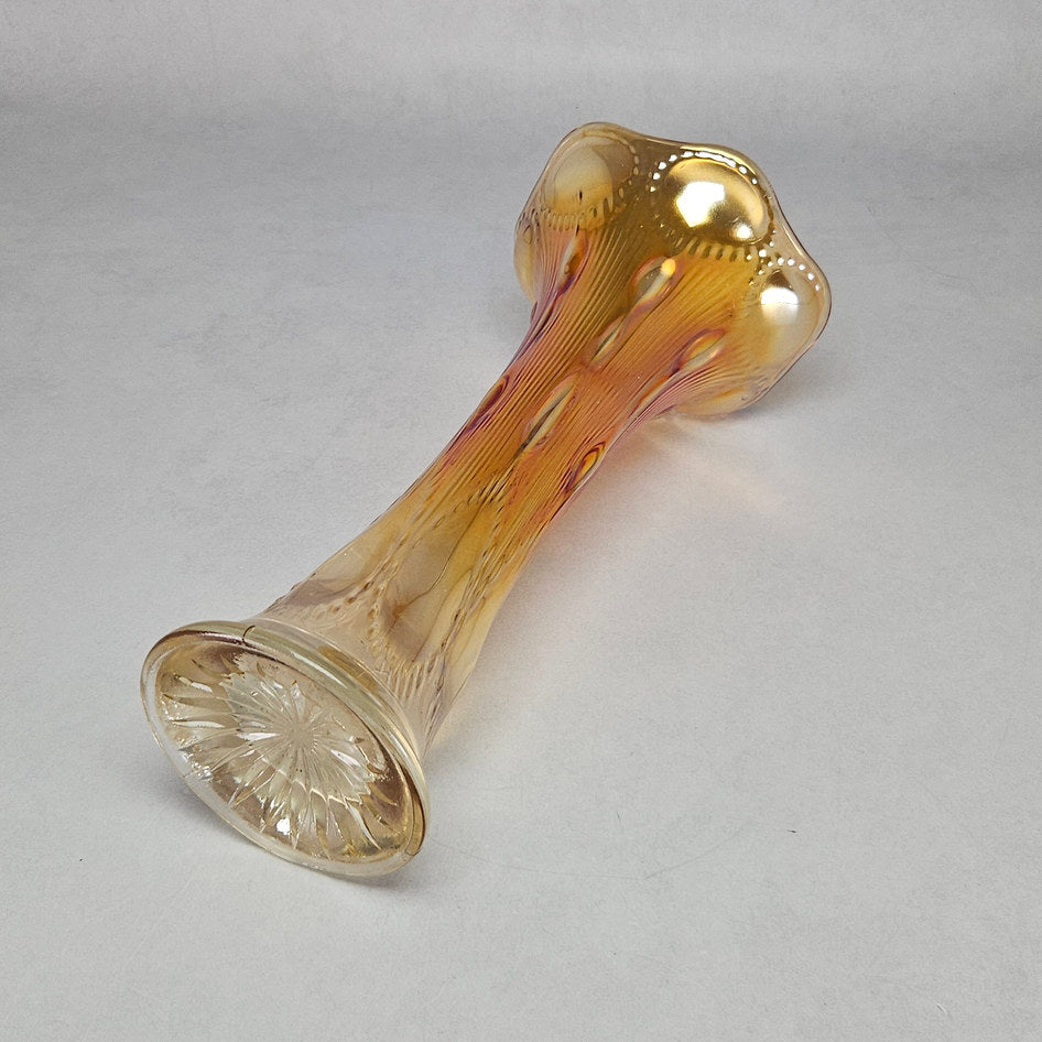 Imperial Beaded Bullseye Marigold Carnival Glass Swung Vase