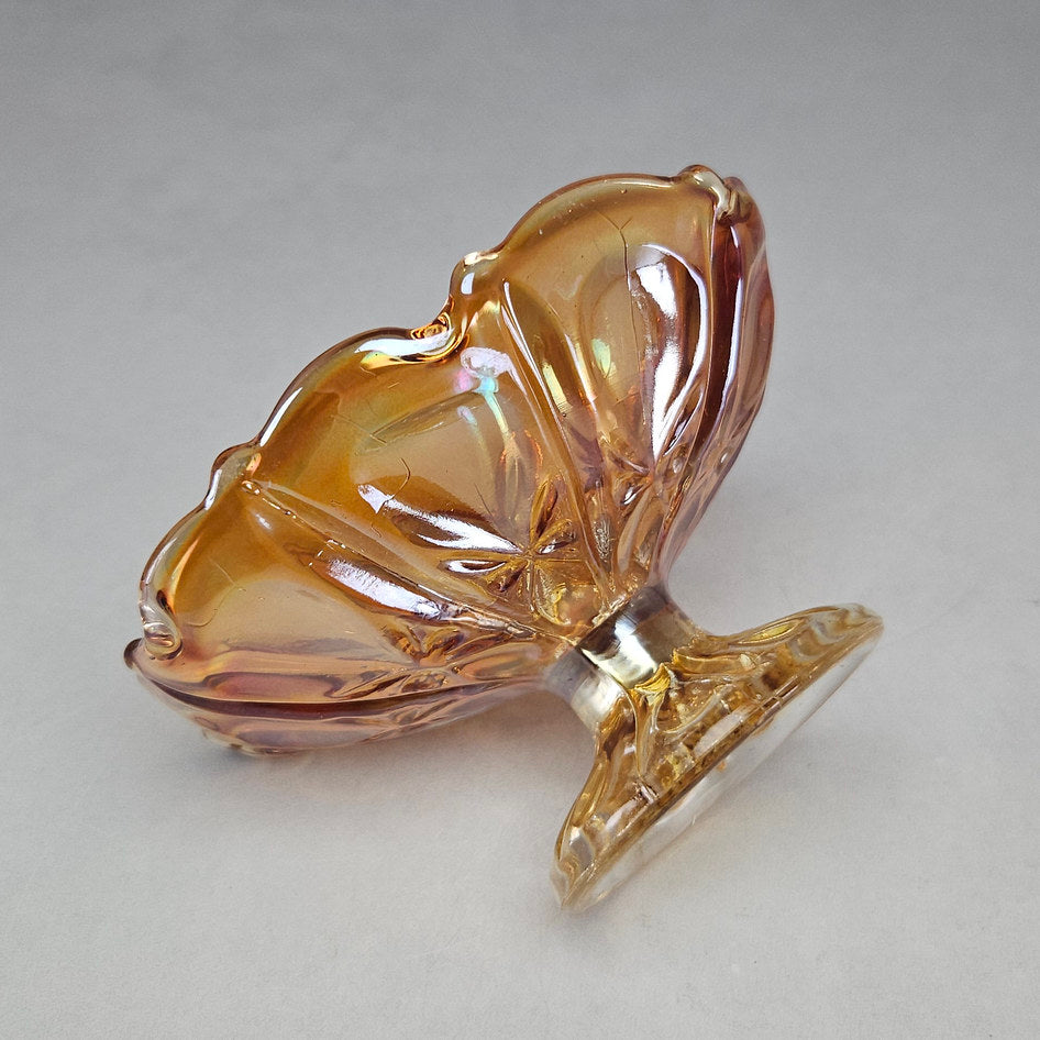 Imperial Floral and Optic Marigold Carnival Glass Footed Bowl