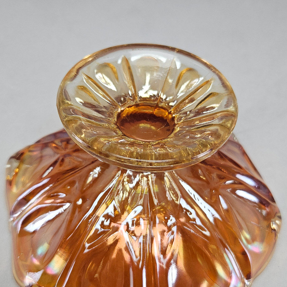 Imperial Floral and Optic Marigold Carnival Glass Footed Bowl