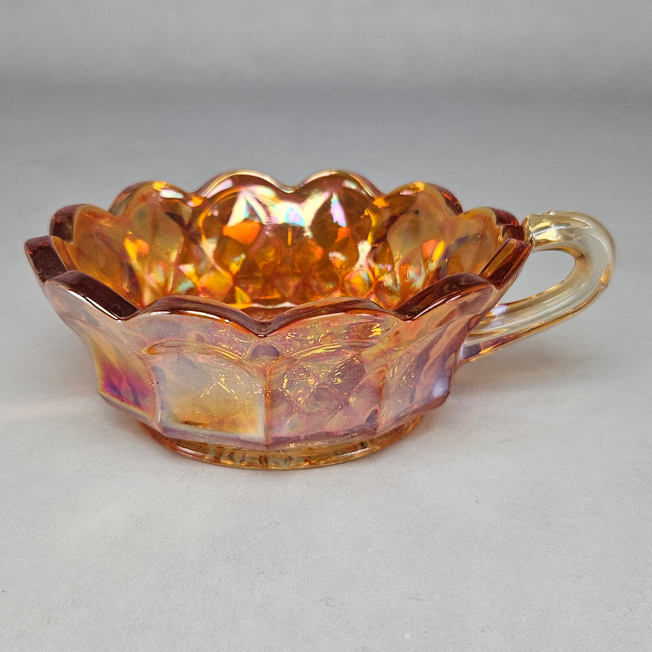 Imperial Heavy Grape Amber Carnival Glass Handled Sweet Dish