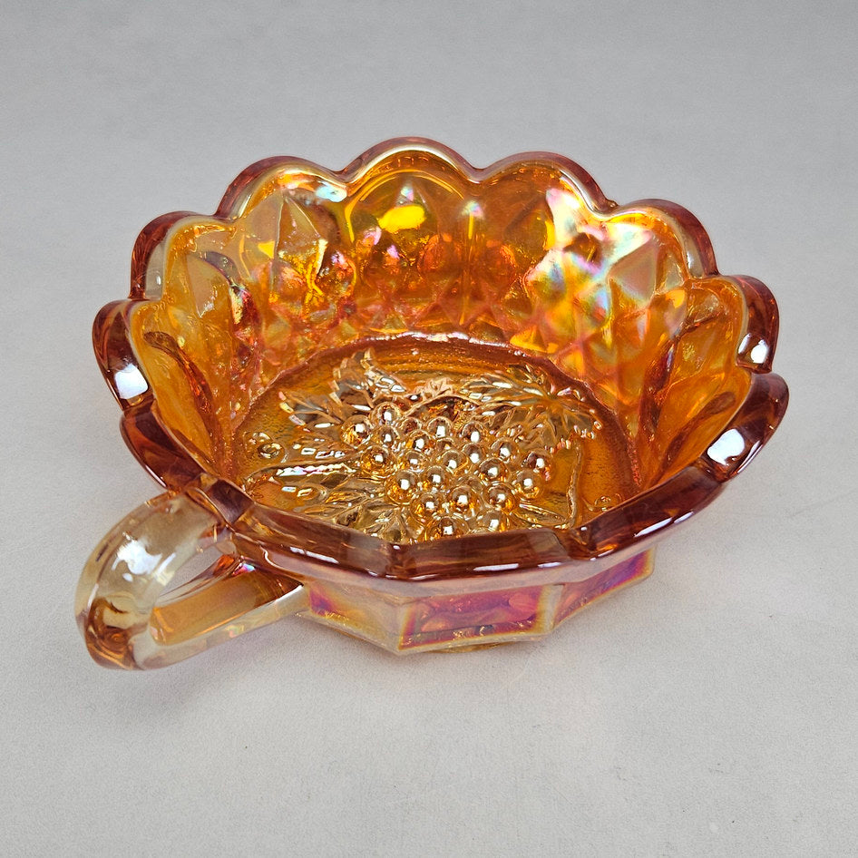 Imperial Heavy Grape Amber Carnival Glass Handled Sweet Dish