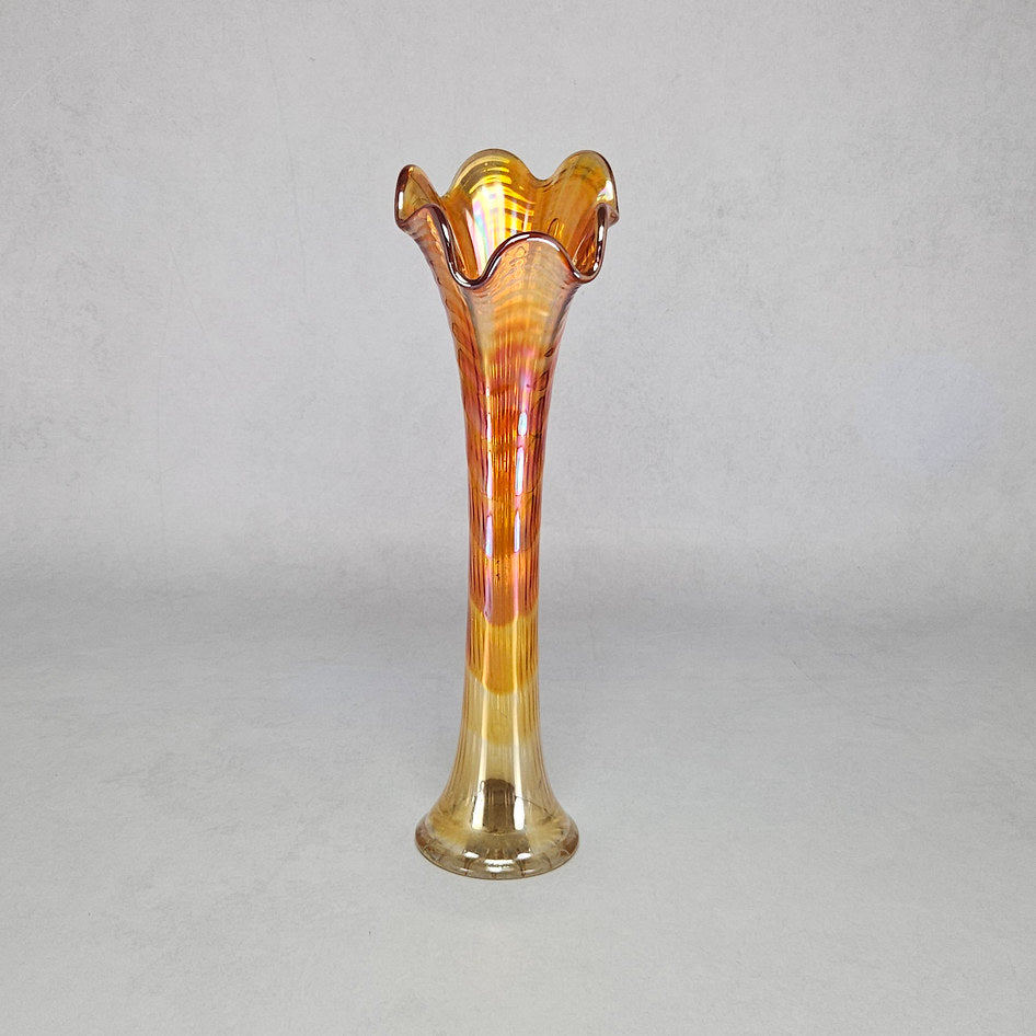 Imperial Ripple Marigold Carnival Glass Swung Vase