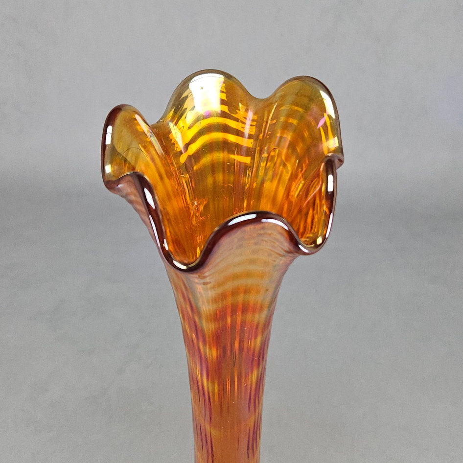 Imperial Ripple Marigold Carnival Glass Swung Vase