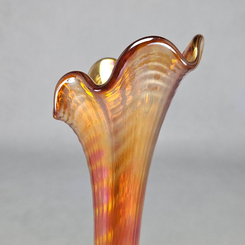 Imperial Ripple Marigold Carnival Glass Swung Vase