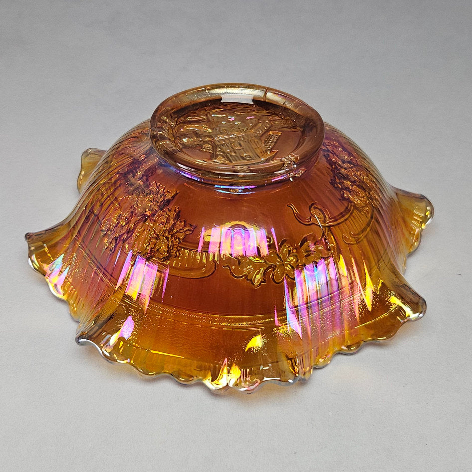 Imperial Windmill Marigold Carnival Glass Ruffled Bowl
