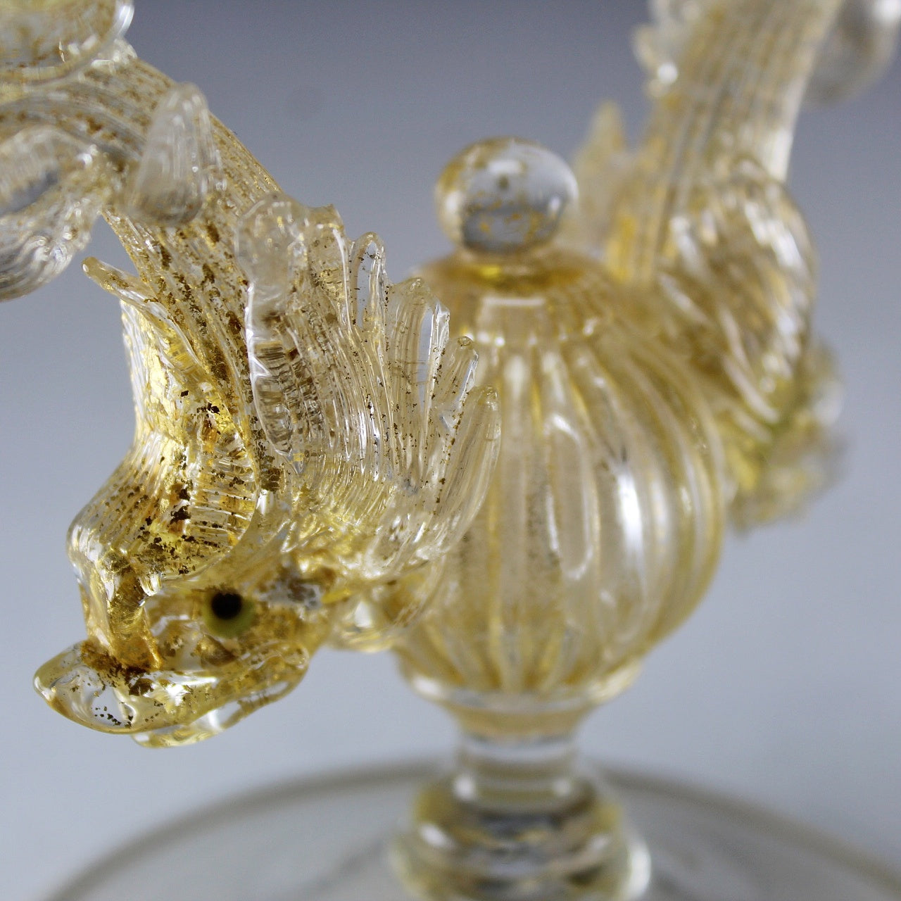 Italian Murano Gold Leaf Dolphin and Flower Double Candlestick