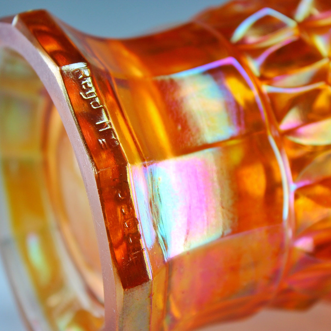 Joseph Inwald Marigold Coronet Princeton Pattern Squatty Carnival Glass Vase