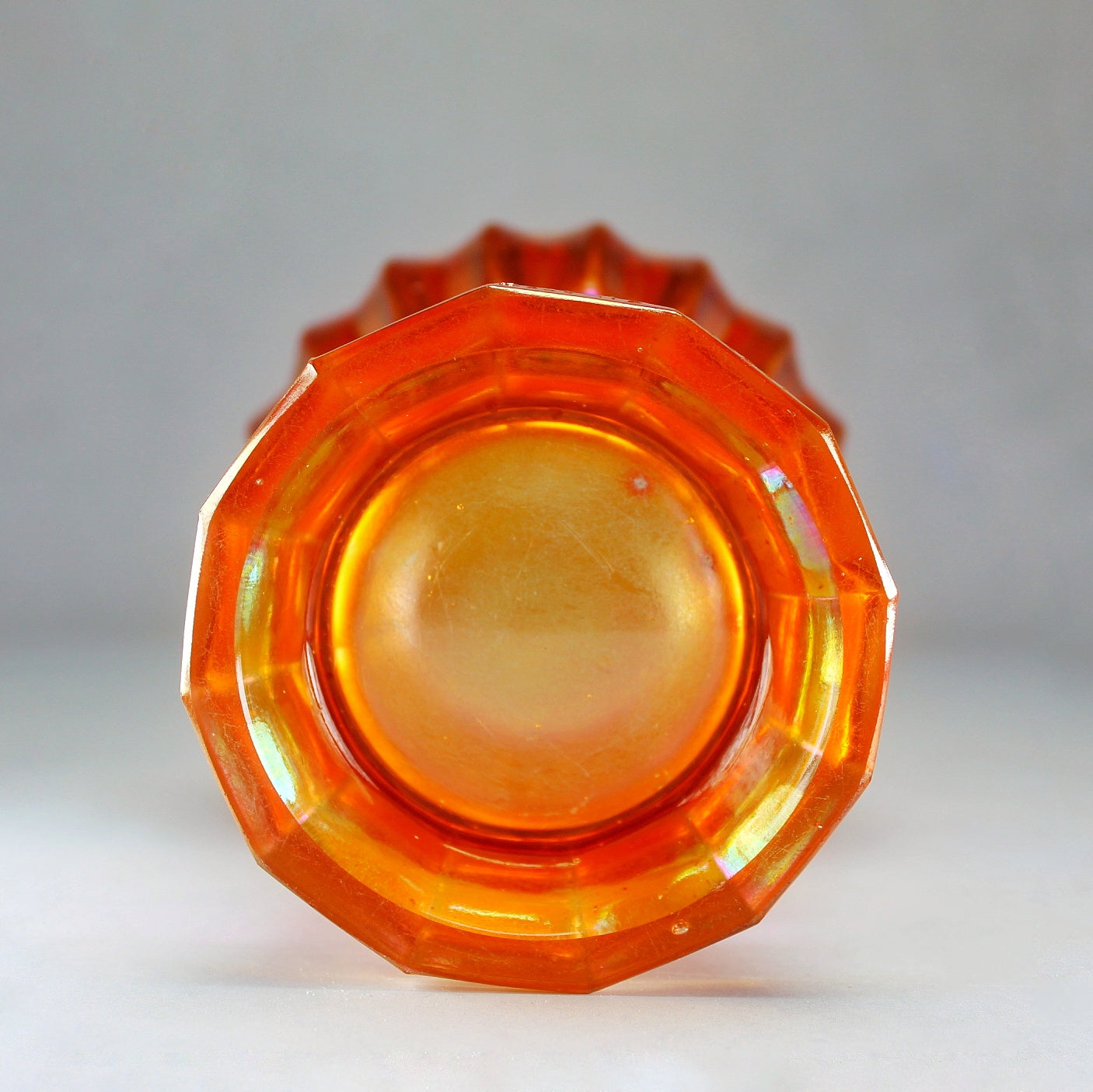 Joseph Inwald Marigold Coronet Princeton Pattern Squatty Carnival Glass Vase