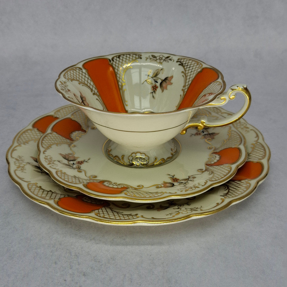 Königl. pr. Tettau Porcelain Teacup, Saucer and Plate Trio