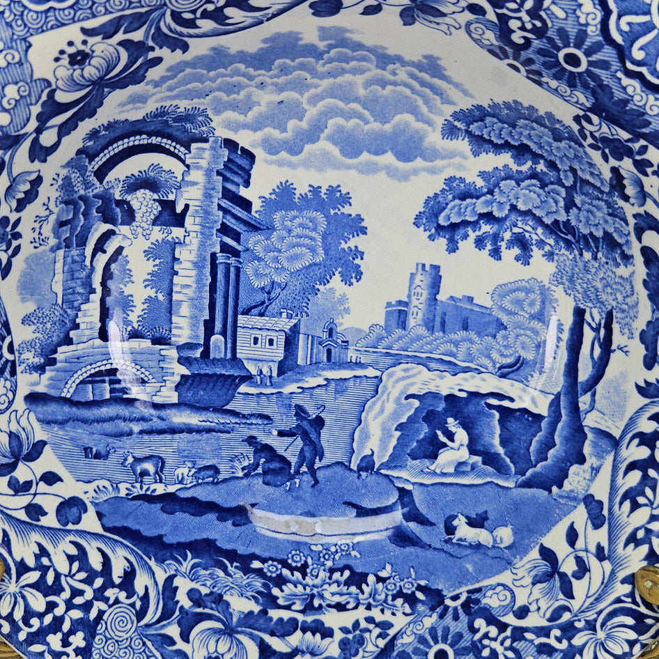 Blue Italian landscape decoration inside large serving dish