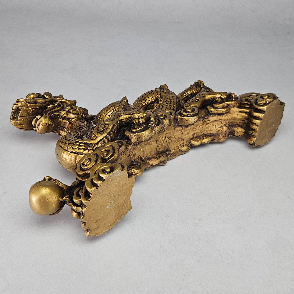 Large Vintage Gilded Resin Chinese Feng Shui Dragon Statue with Orb Detail
