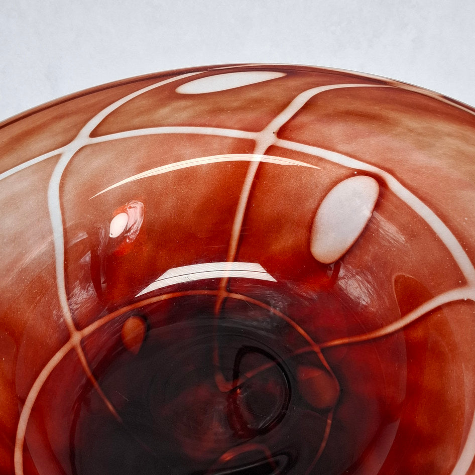 Large Vintage Mid-Century Red Swirl Italian Art Glass Centrepiece Bowl