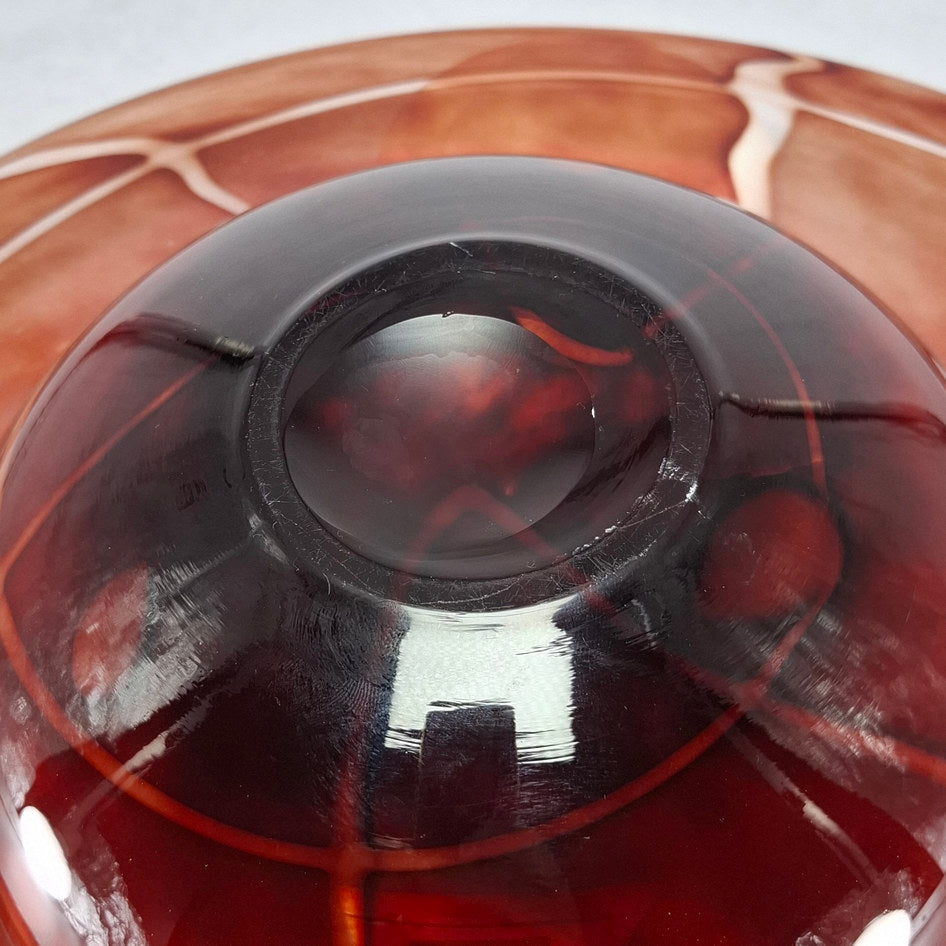 Large Vintage Mid-Century Red Swirl Italian Art Glass Centrepiece Bowl