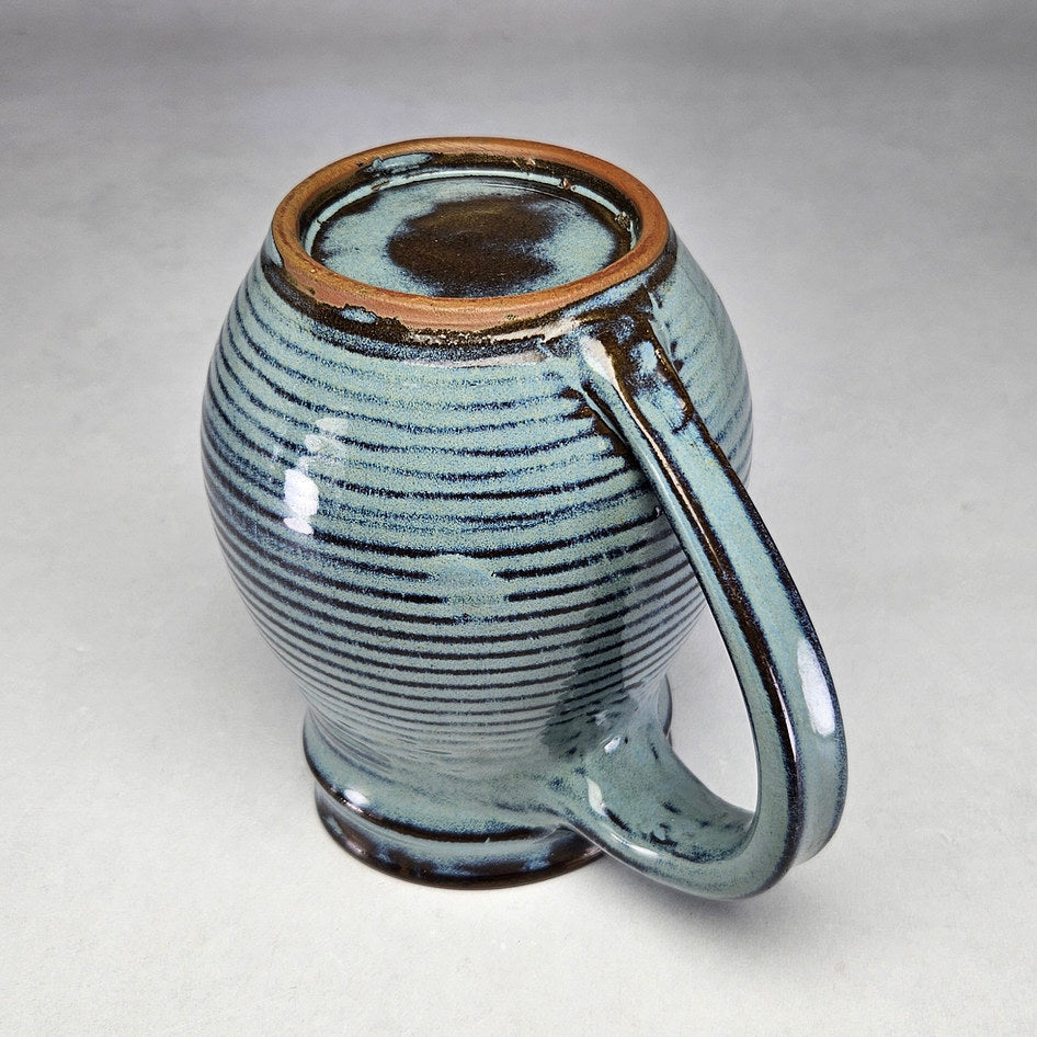 Liebermann Pottery Blue and Brown Ribbed Jug