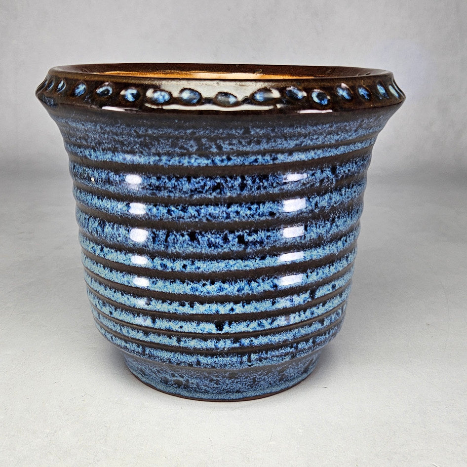 Liebermann Pottery Blue and Brown Ribbed Planter