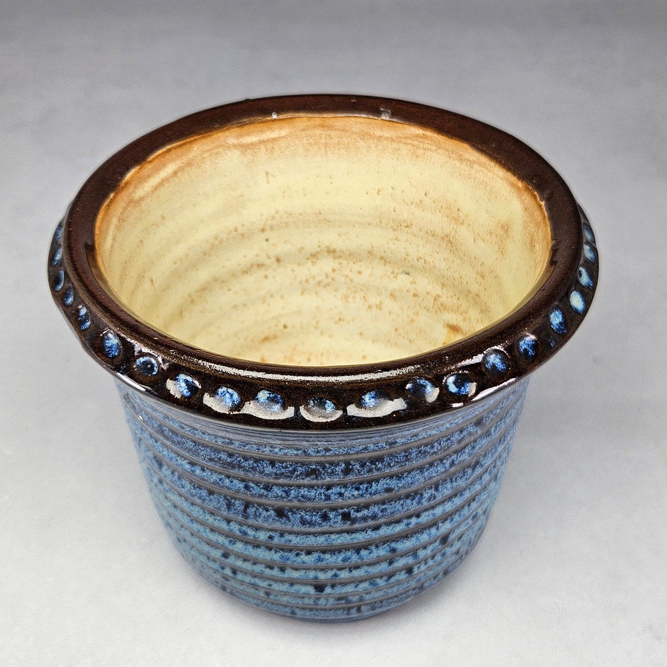 Liebermann Pottery Blue and Brown Ribbed Planter