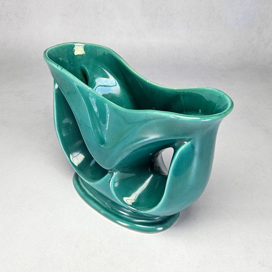 Lucia Ware attributed turquoise vase showing undulating elongated rim
