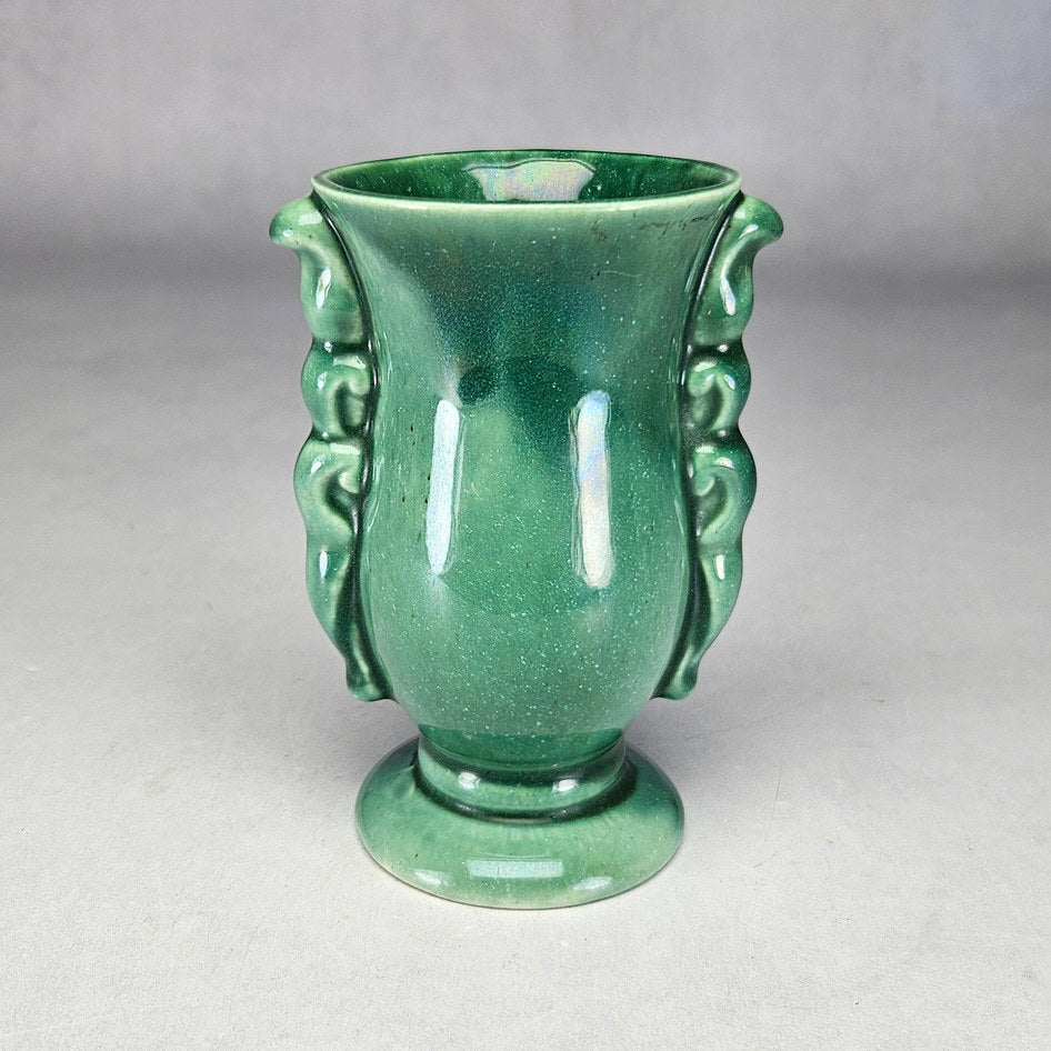 Lucia Ware attributed green pedestal vase with side scrolls