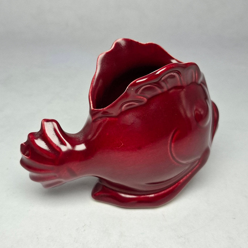 Lucia Ware Burgundy Red Ceramic Fish Planter Vase Style 2202