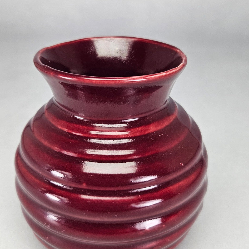 Lucia Ware burgundy ribbed ceramic beehive vase model 2011