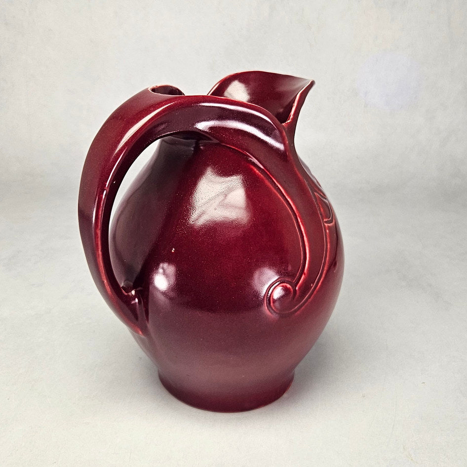 Lucia Ware burgundy ceramic ewer with sweeping scroll handle 7904
