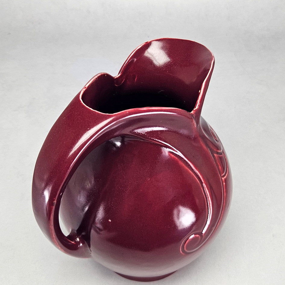 Lucia Ware burgundy ceramic ewer with sweeping scroll handle 7904