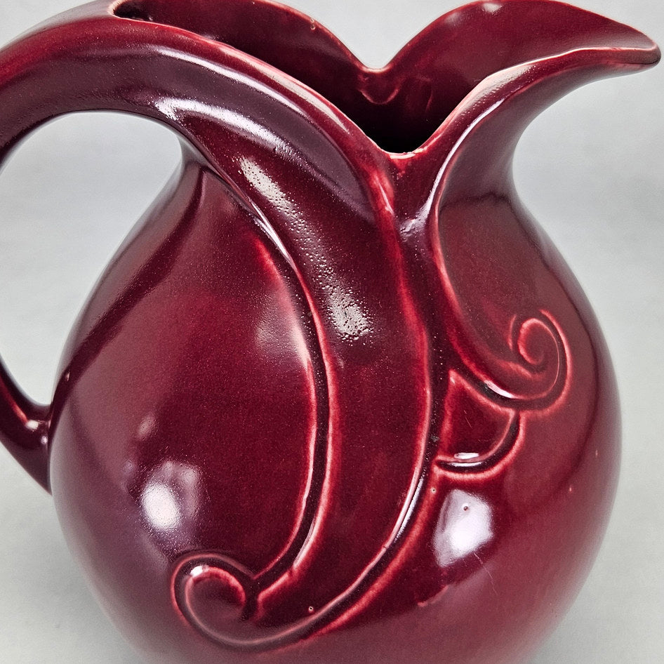 Lucia Ware burgundy ceramic ewer with sweeping scroll handle 7904