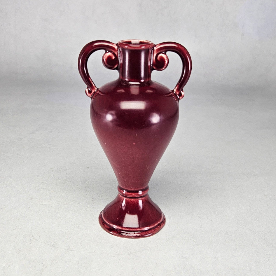 Lucia Ware burgundy ceramic vase with paired scroll handles 2101