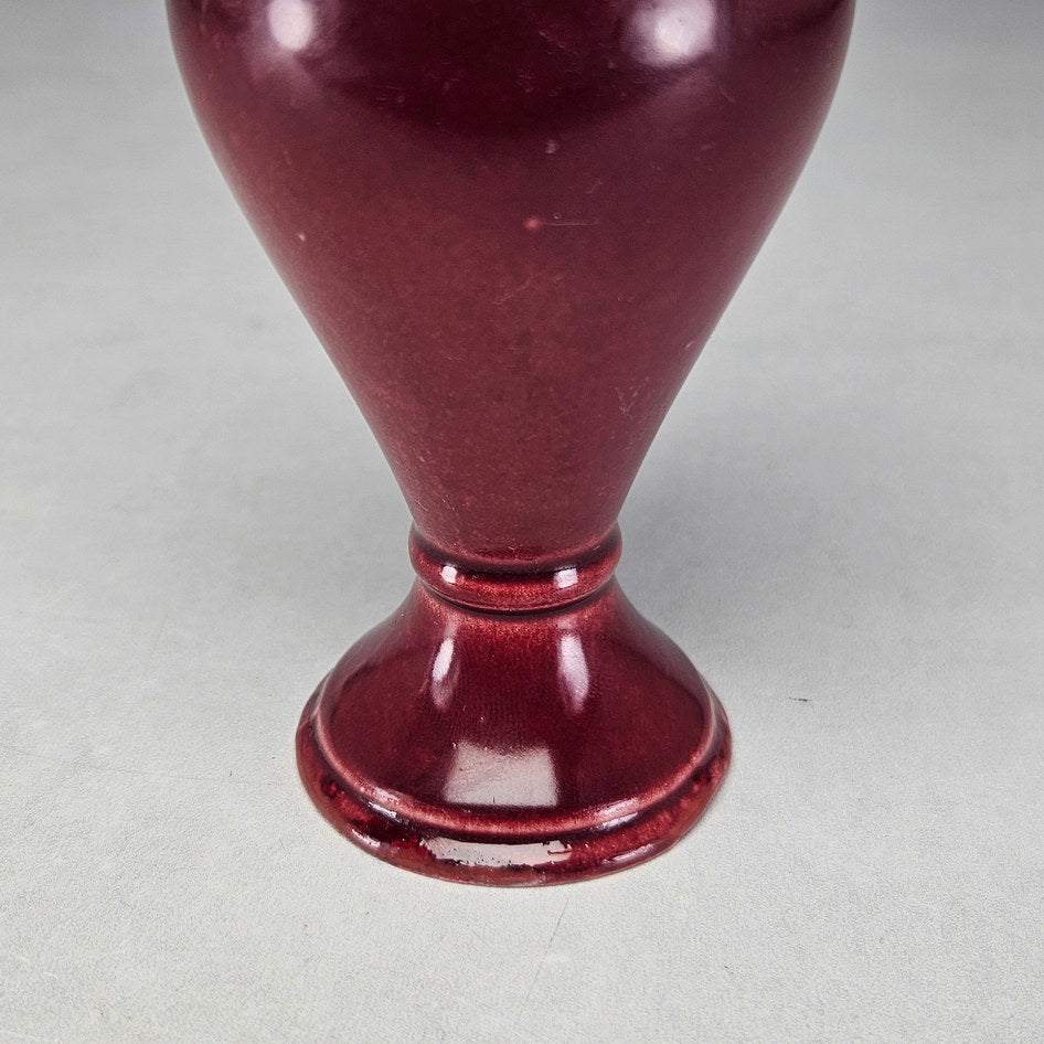 Lucia Ware burgundy ceramic vase with paired scroll handles 2101