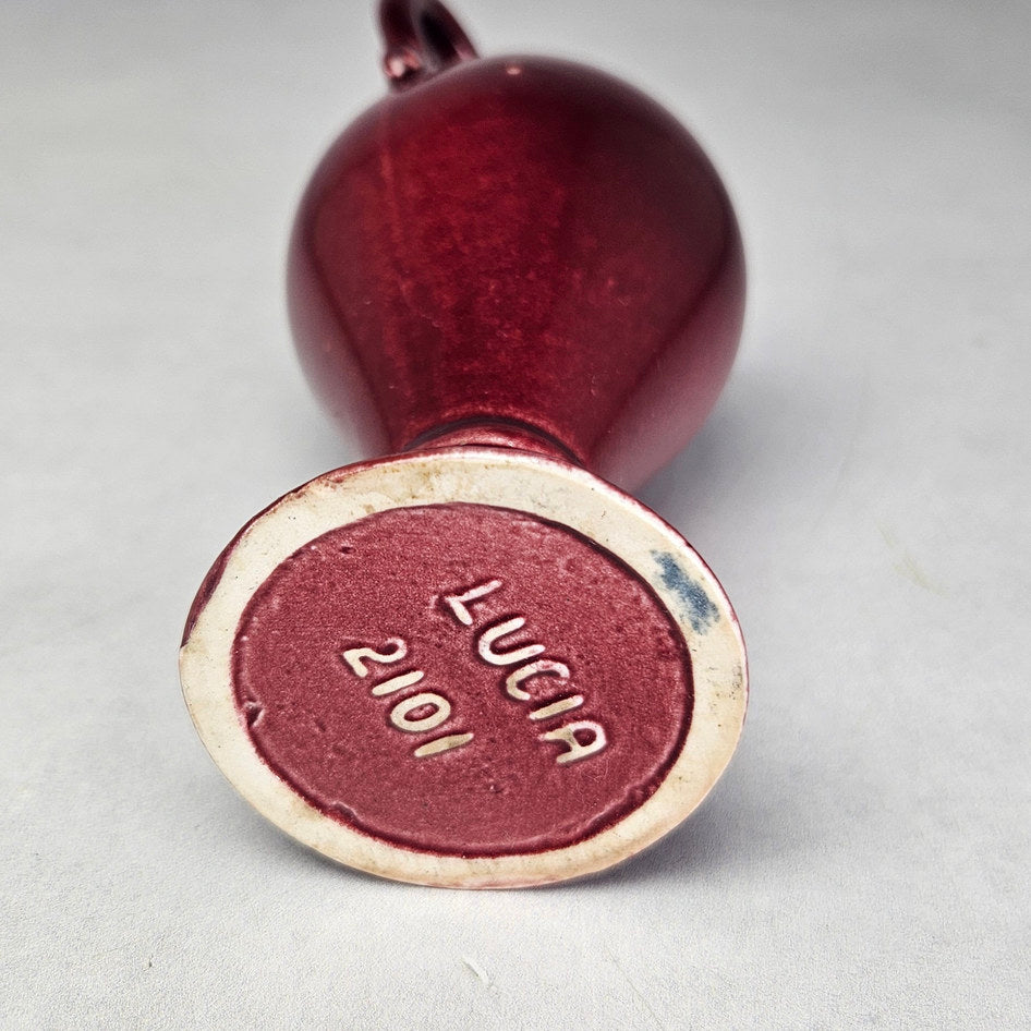 Lucia Ware burgundy ceramic vase with paired scroll handles 2101