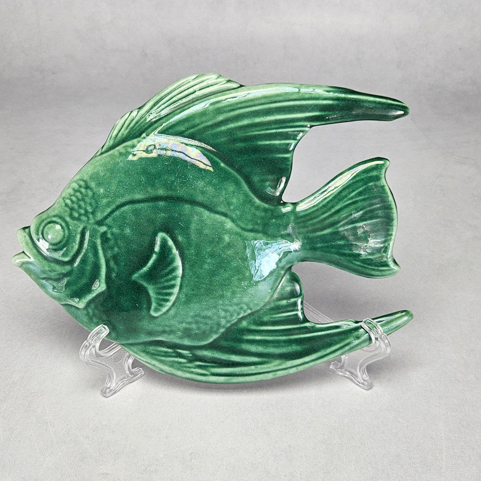 Lucia Ware green ceramic angelfish plaque with elongated fins 1806
