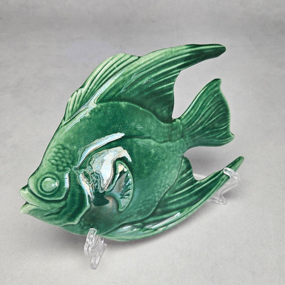 Lucia Ware green ceramic angelfish plaque with elongated fins 1806