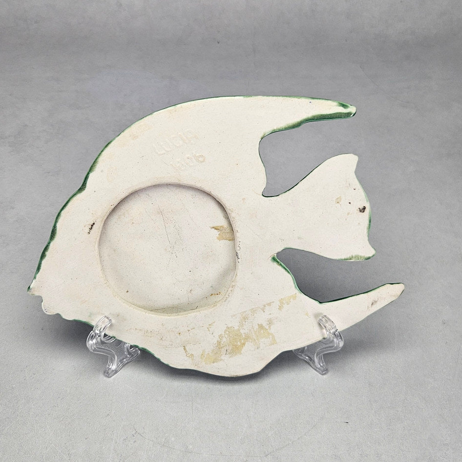 Lucia Ware green ceramic angelfish plaque with elongated fins 1806