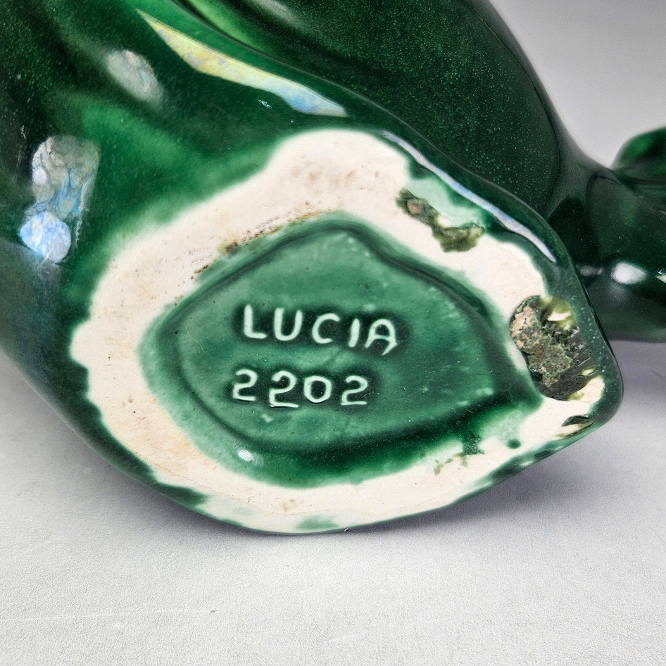 Lucia Ware fish planter base close-up showing impressed marking