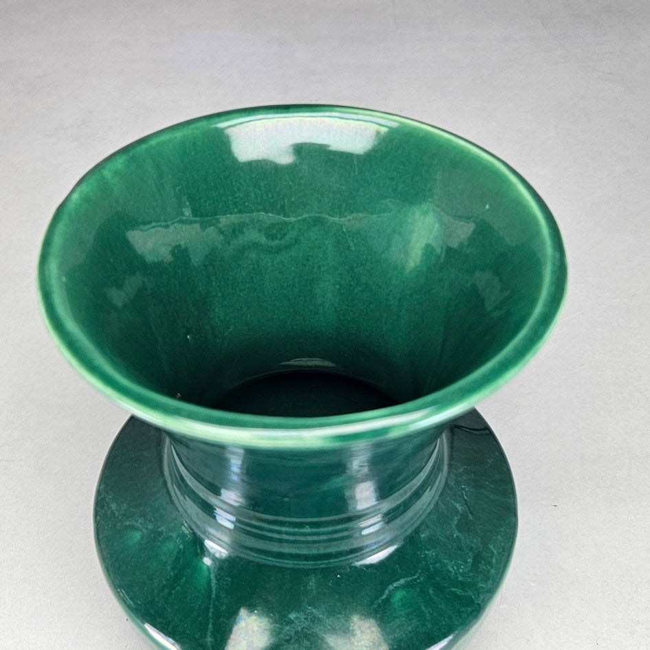 Lucia Ware green flared vase viewed towards glazed interior