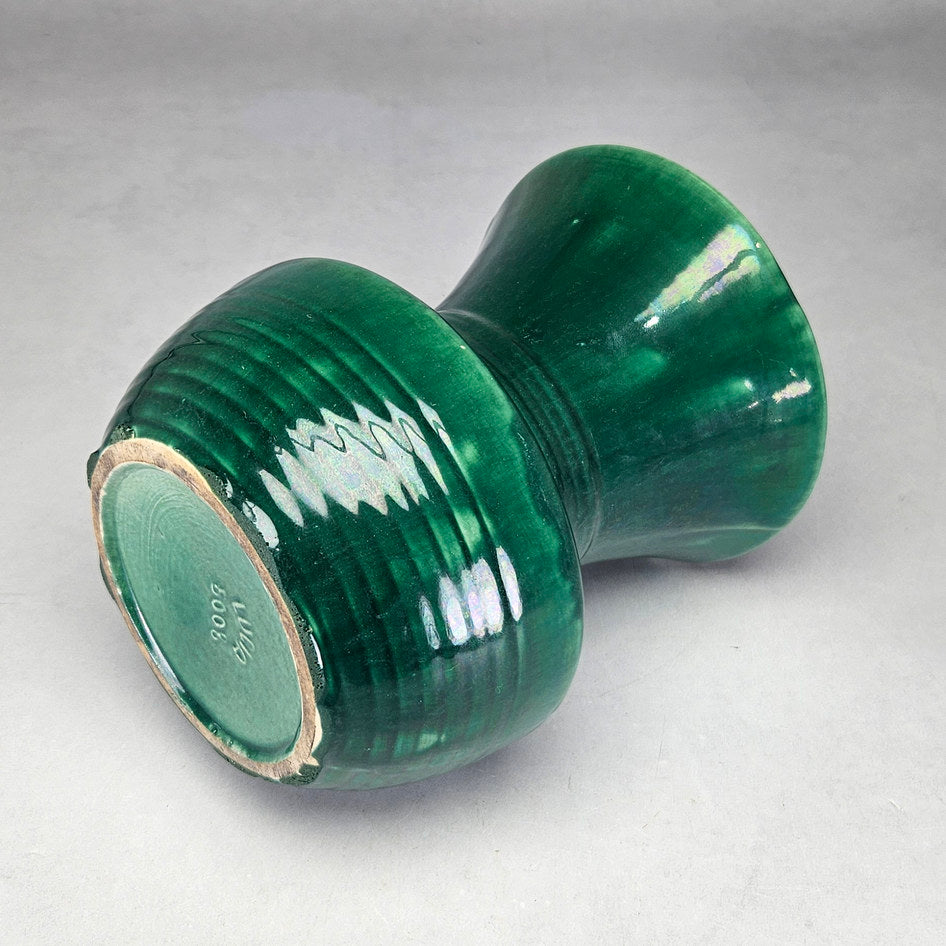Lucia Ware green flared vase underside showing maker marking
