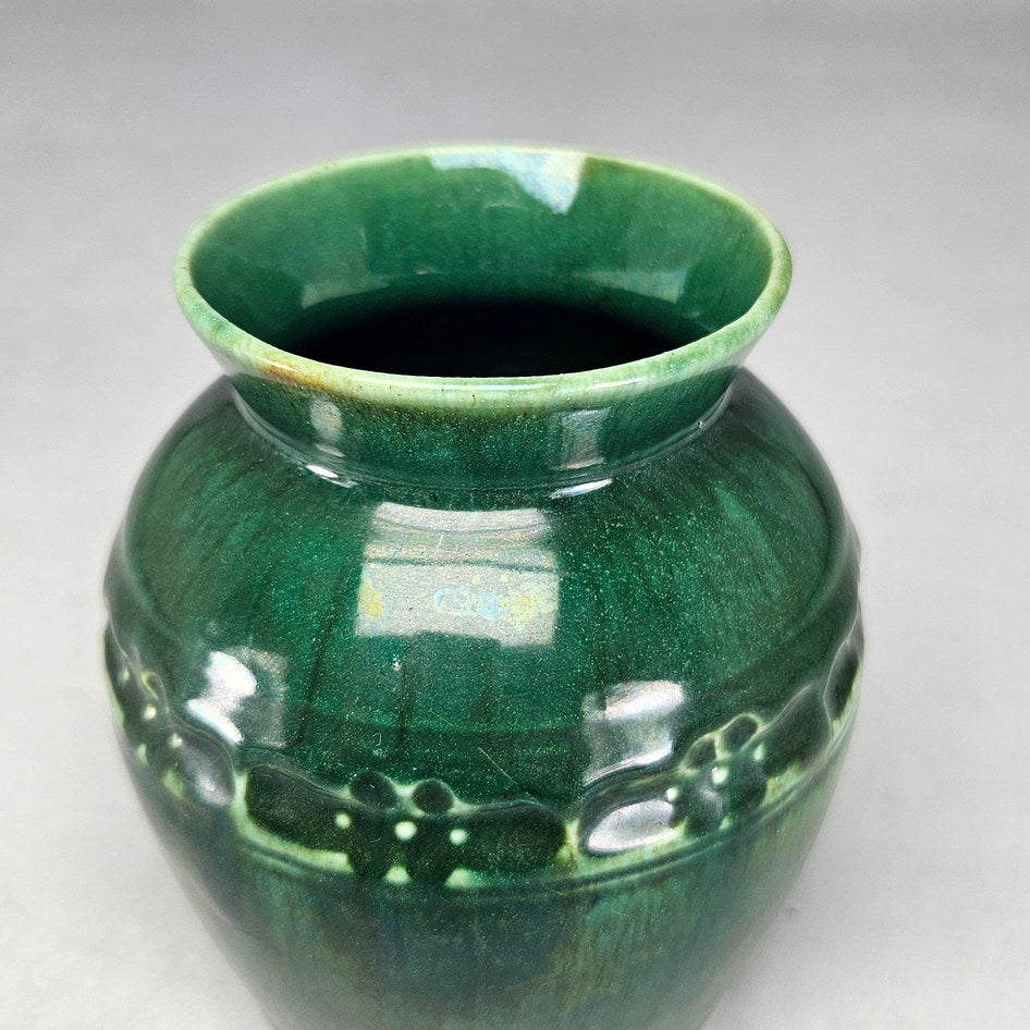 Lucia Ware green ceramic vase with raised floral band 1563
