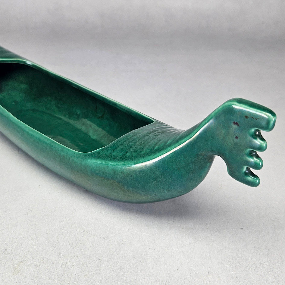 Lucia Ware green gondola planter showing notched prow detail
