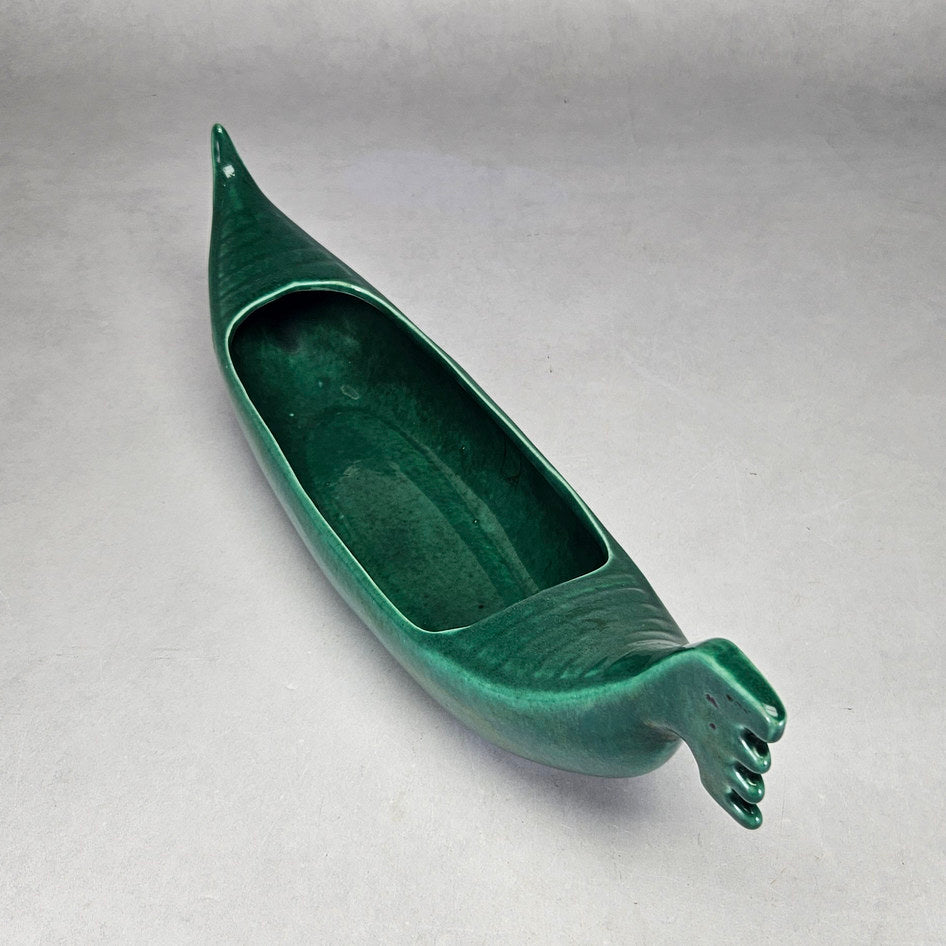 Lucia Ware green gondola planter viewed towards central opening