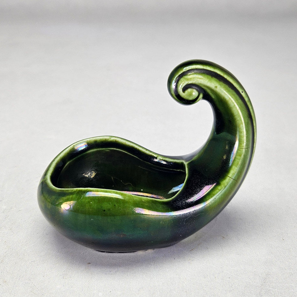 Lucia Ware green scroll dish with raised curling end